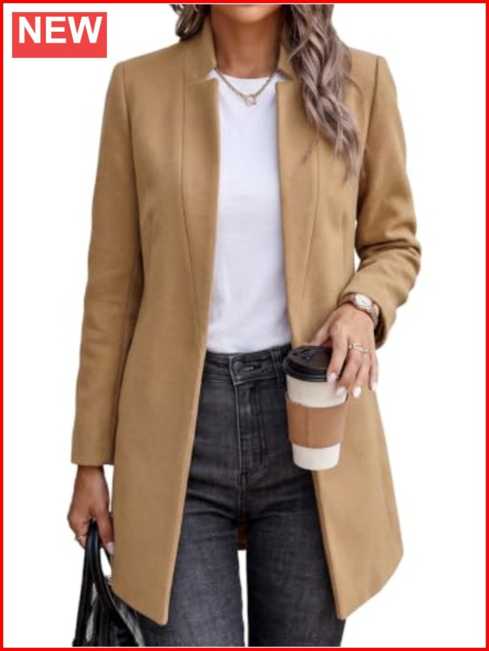 Wool Blend Long Peacoat with Pockets